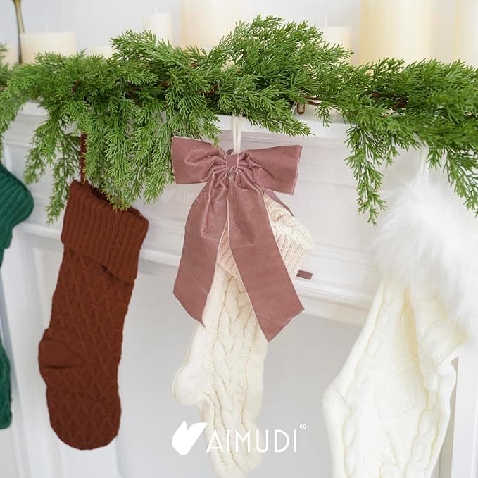 AIMUDI Pink Rosy Velvet Bows - 6.5" x 15" Christmas Bows for Gift Wrapping, Tree, Wreath, Garland, Staircase, Home & Outdoor Winter Decorations, 2 PCs