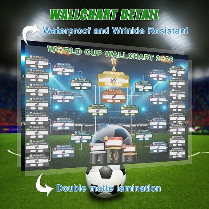 Drezesov 2026 World Cup Schedule Poster Set & 32 Countries String Flag Banner Set, A2 Size-23.4" x 16.5", 2 Pcs World Cup Merchandise 2026 Calendar Wall Chart and Fabric String Flags for Soccer Fans Gifts Home Office Bar Party Decor