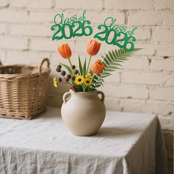 10 PCS Graduation Class Centerpieces Green Class of 2026 Graduation Centerpieces, 2026 Centerpieces for Tables Cake Toppers