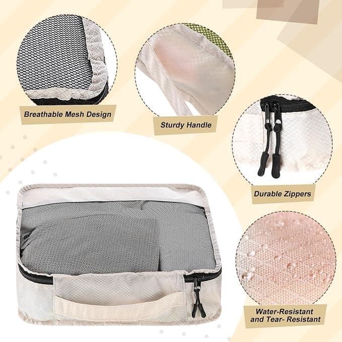 Bulyoou 5 Pcs Packing Cubes for Suitcase Large Travel Cubes Carry on Luggage Organizer Bags for Clothes Accessories(Mixed,Khaki)