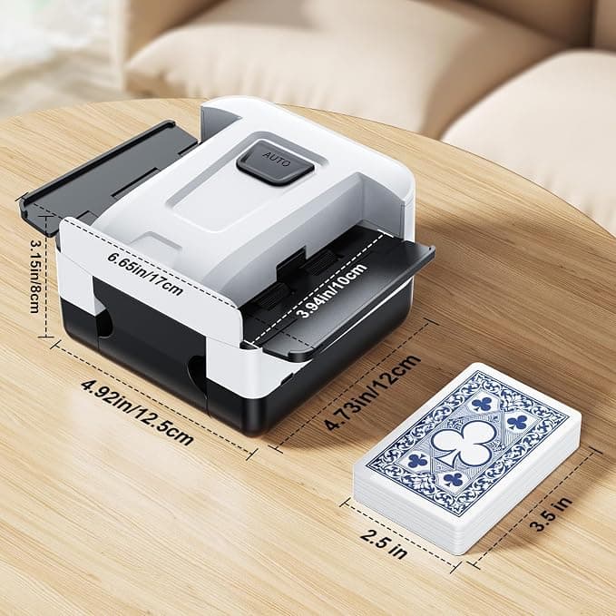 Demolike Automatic Card Shuffler, Electric Shuffling Machine for 1-2 Decks, Low Noise, Rechargeable & Portable Shuffler Machine for UNO Poker, Black-White