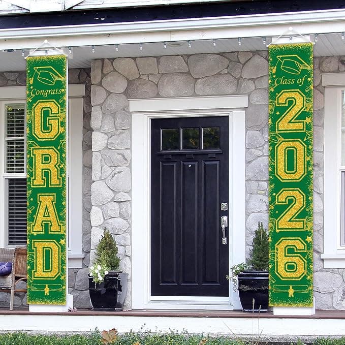 Green and Gold Class of 2026 Graduation Banner Graduation Porch Sign Congrats Grad Banner for Graduates Party Decorations Supplies
