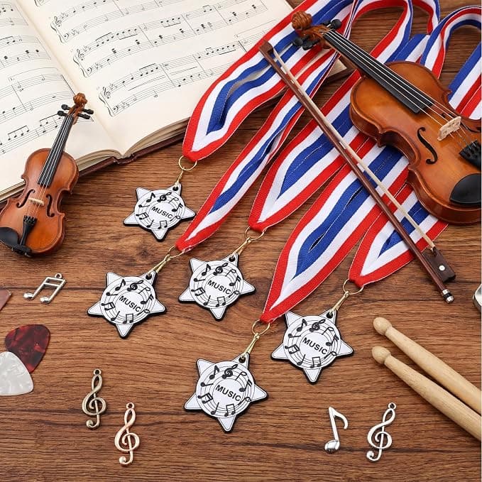 Tondiamo 24/48 Pcs Award Medals Bulk Sports Medals with Neck Ribbons 2 Inches Winner Award Prize Gift for Sports Themed Party Favors Team Tournaments School Match(24 Pcs,Music Medal)