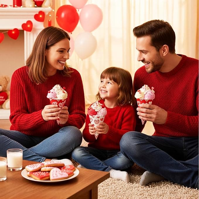 Honeydak 50 Pcs Snow Cone Cups 6 oz Disposable Paper Cone Cups, Red and White Patterned Shaved Ice Cup for Slushies, Ice Cream, Dessert Stations, Backyard Parties and Carnival Supplies