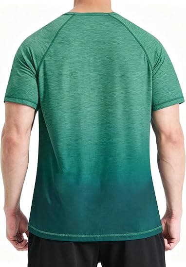 EZRUN Men's UPF 50+ Swim Shirt Quick Dry Rash Guard | UPF 50+ Gradient Shirt Blocks Harmful UV Rays. Quick-dry, Chafe-free Fabric is Perfect for Surfing, Gym & Beaches