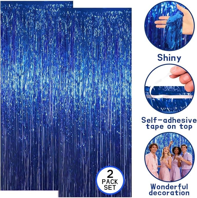 multiwins 7-Pack Graduation Party Decorations Set, 3 Blue Graduation Tablecloths 54x108in, 2026 and Grad Balloons, 2 Foil Fringe Curtains for High School College Graduation Party Photo Booth