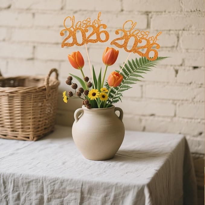 10 PCS Graduation Class Centerpieces Orange Class of 2026 Graduation Centerpieces, 2026 Centerpieces for Tables Cake Toppers