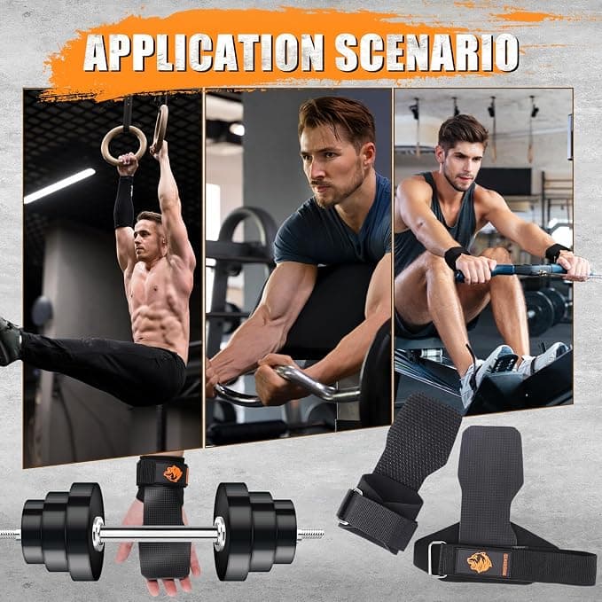 ZCFLCK 1 Pair Weight Lifting Wrist Straps, Lifting Pull Up Grips for Deadlifts and Powerlifting, Double Layer Leather Wrist Straps to Protect Wrists, Adjustable Gym Workout Gloves for Men & Women