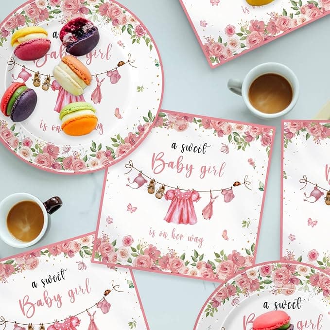 Kilyparty 40pcs Greenery Gender Reveal Baby Shower Supplies Party Boho Greency Party Decorations Tableware Set Dessert Plates Napkins for 20 Guests (Pink)