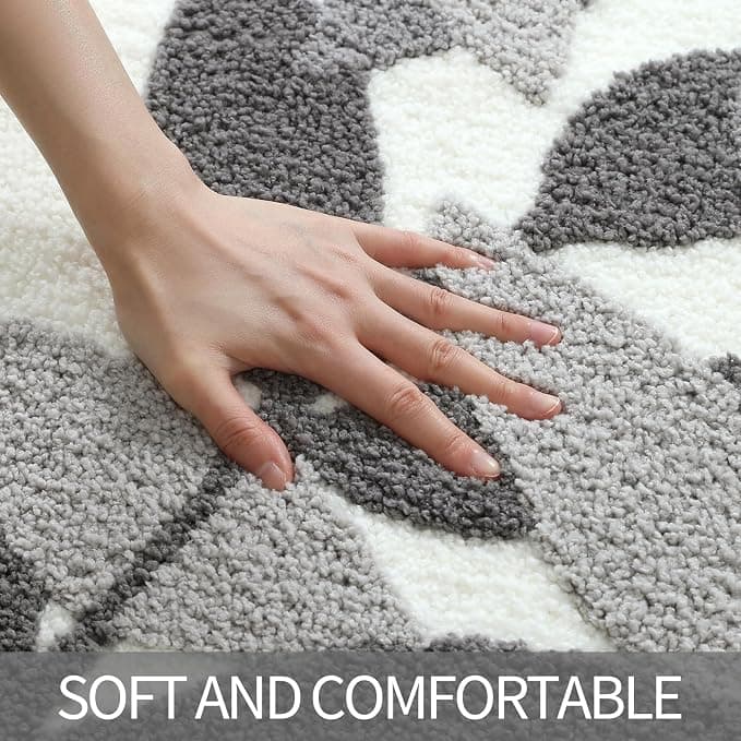 Gibelle Grey Bathroom Rug, Non-Slip Strong Water Absorbent Plush Microfiber Bath Mat, Machine Washable Bathroom Floor Mat Shower Rug Cute Leaves Bathmat Indoor Doormat, 20"x32"