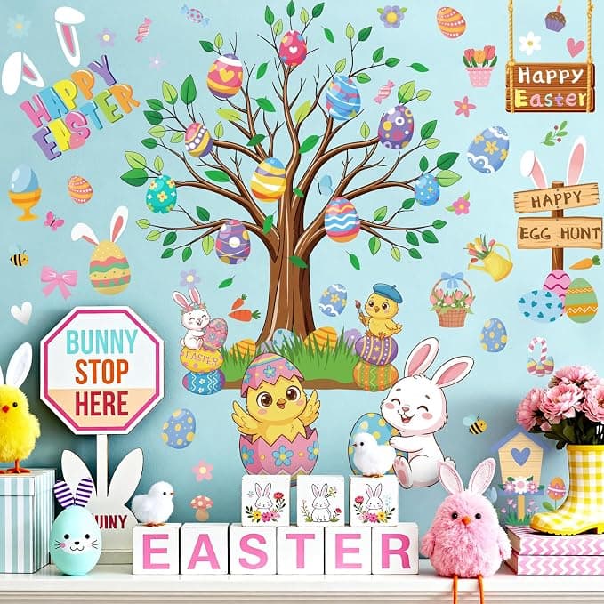 GULWAT 188 PCS Easter Window Clings, Lager PVC Eggs Bunny Chicken Glass Windows Stickers, Double -Sided Removable for Home,Classrooms, Spring Happy Easter Party Kids Gifts Decorations