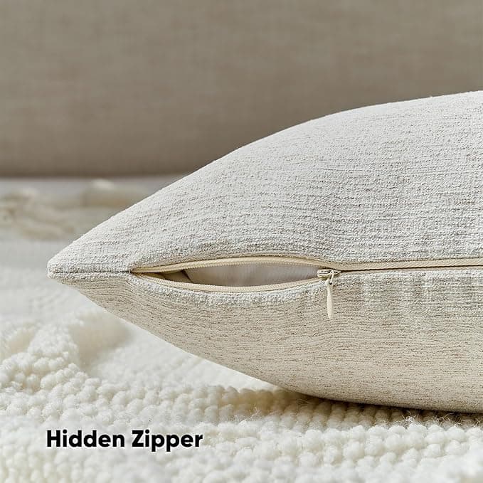 HAUSSY Pack of 2 Faux Linen Pillow Covers 16x16 Inch, Decorative Throw Pillows Soft Boho Neutral Cushion Covers Home Decor Modern Pillowcase for Couch Living Room Sofa Bed, Ivory White (Covers Only)