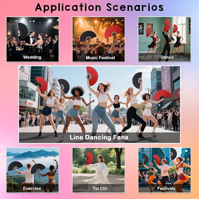 Clacking Fans for Line Dancing Popping Fan Boots on The Ground Fan Folding Hand Fans for Club,Performance,Party,Festivals Dance Enthusiasts Gift (Red)