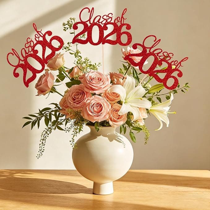 10 PCS Graduation Class Centerpieces Red Class of 2026 Graduation Centerpieces, 2026 Centerpieces for Tables Cake Toppers