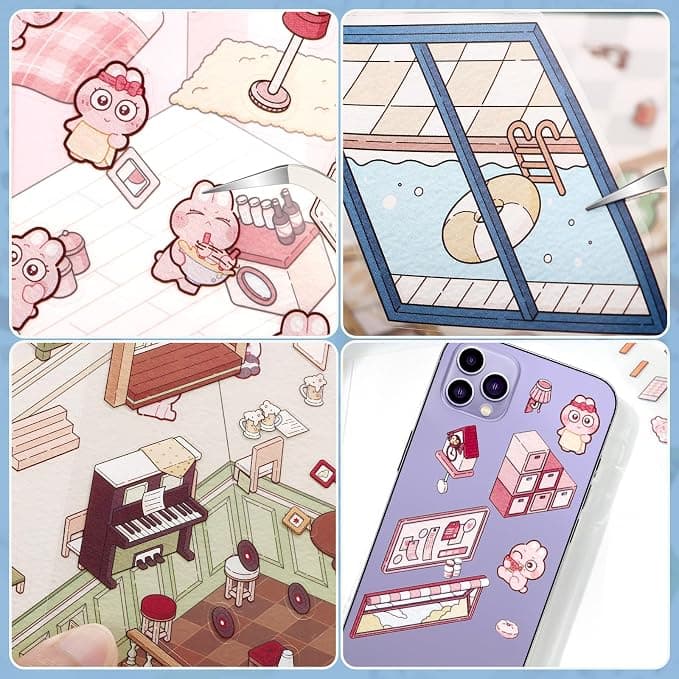 DIY 3D House Stickers, 4 Set Fun DIY Stickers Scene Make Your Own Warm Home, Supermarket, Coffee Shop, Music Bar, Cute 3D Cartoon Scene Stickers for Adult Kids Relief Stress Pass The Time (XMPLUS)