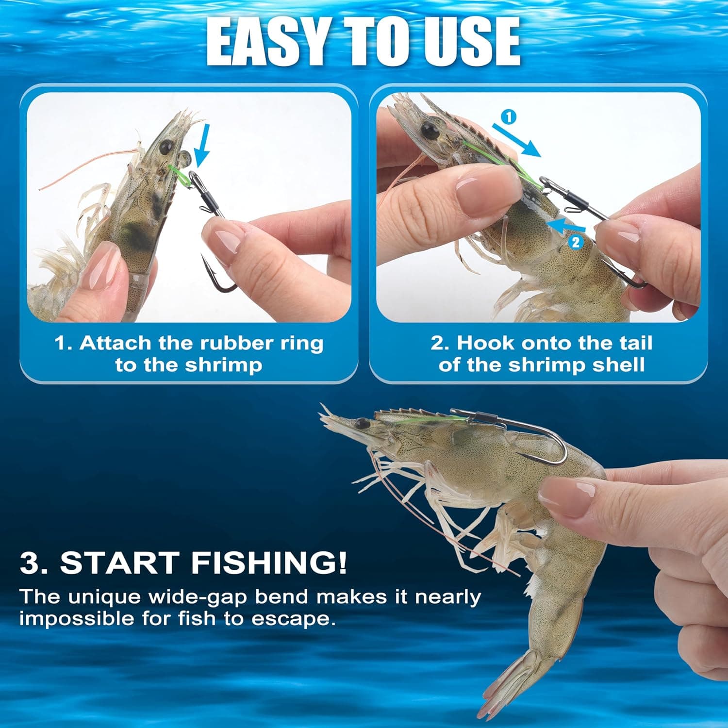 Double Fishing Hooks, Live Shrimp Bait Holder, Saltwater Freshwater Fishing Lures (Extra Small Hook 1/0 10pcs)