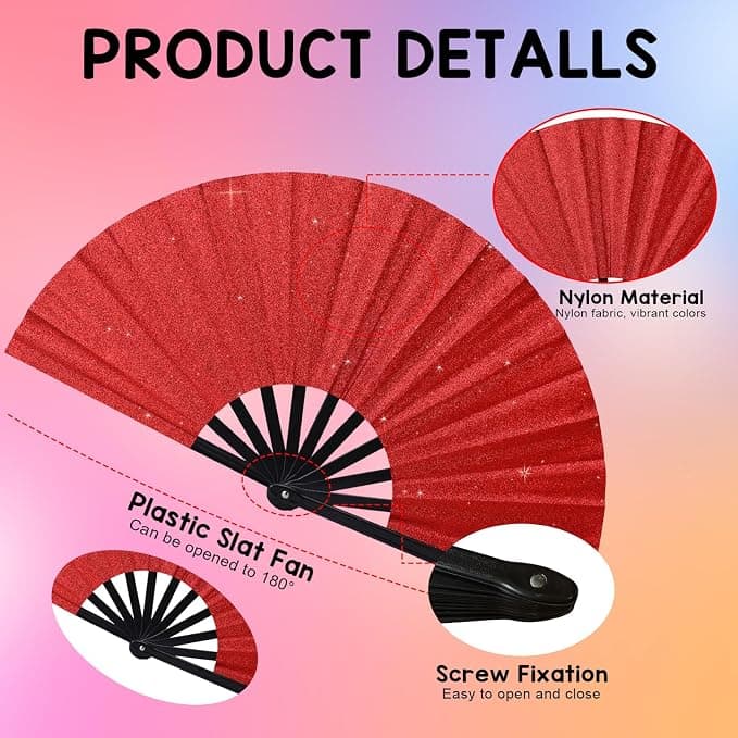 Clacking Fans for Line Dancing Popping Fan Boots on The Ground Fan Folding Hand Fans for Club,Performance,Party,Festivals Dance Enthusiasts Gift (Red)
