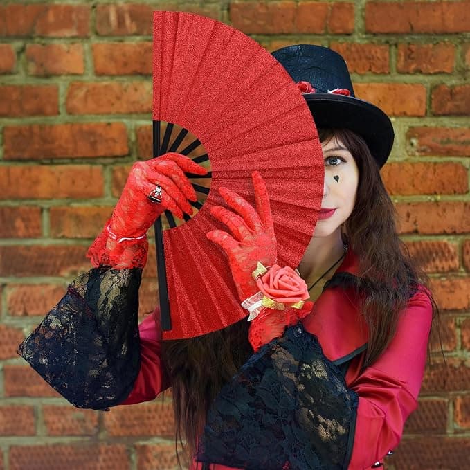 Clacking Fans for Line Dancing Popping Fan Boots on The Ground Fan Folding Hand Fans for Club,Performance,Party,Festivals Dance Enthusiasts Gift (Red)