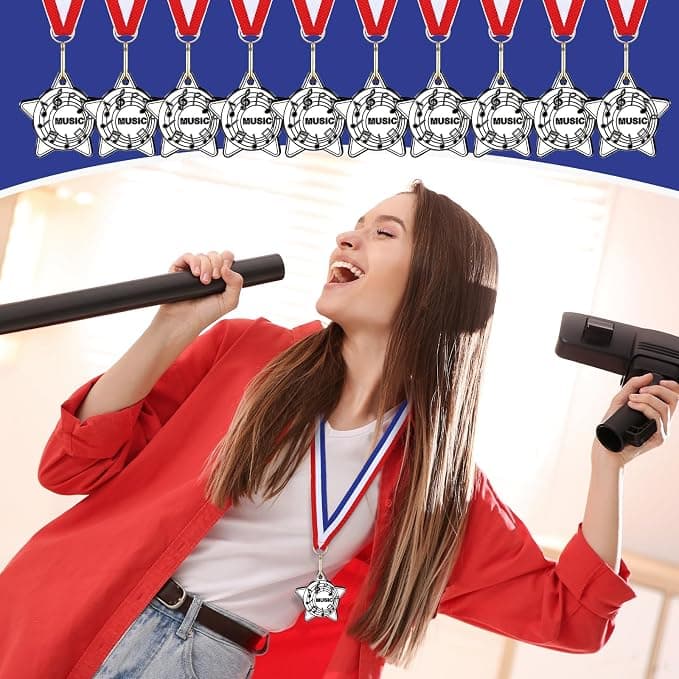 Tondiamo 24/48 Pcs Award Medals Bulk Sports Medals with Neck Ribbons 2 Inches Winner Award Prize Gift for Sports Themed Party Favors Team Tournaments School Match(24 Pcs,Music Medal)