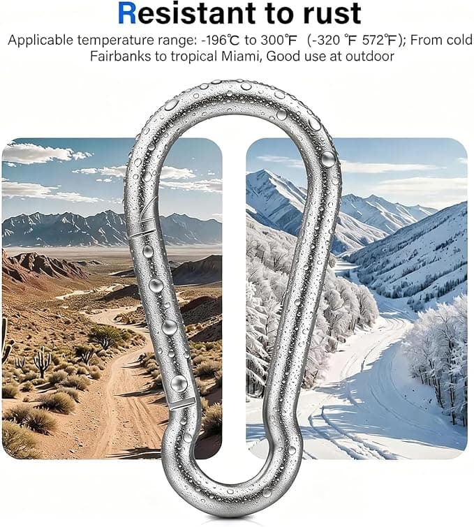 ThreeLeaves 2.36 Inch Stainless Steel Carabiner for Water Bottle. Small Carabiner Clip Heavy Duty.Stainless Steel Spring Snaps Hooks for Water Bottle. (8 Pack)