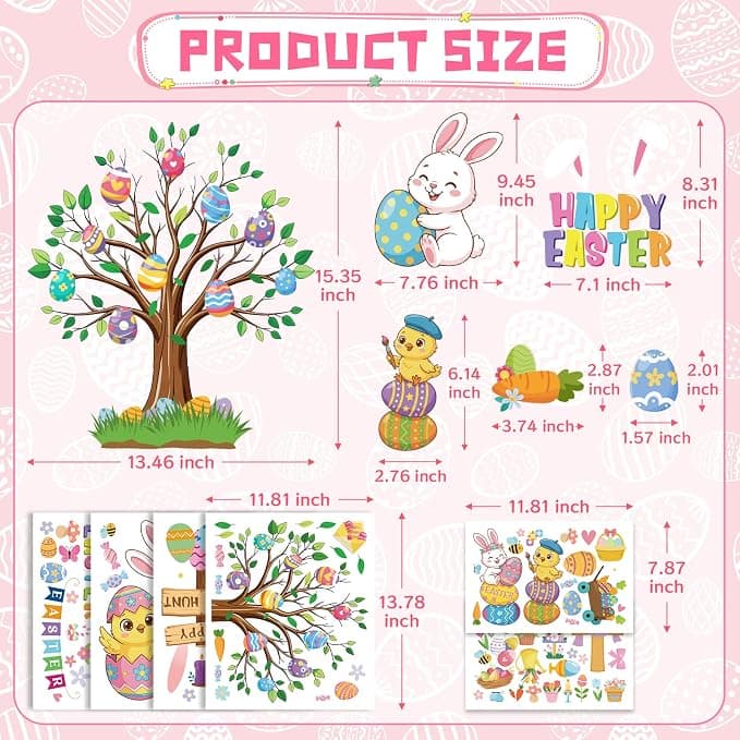 GULWAT 188 PCS Easter Window Clings, Lager PVC Eggs Bunny Chicken Glass Windows Stickers, Double -Sided Removable for Home,Classrooms, Spring Happy Easter Party Kids Gifts Decorations
