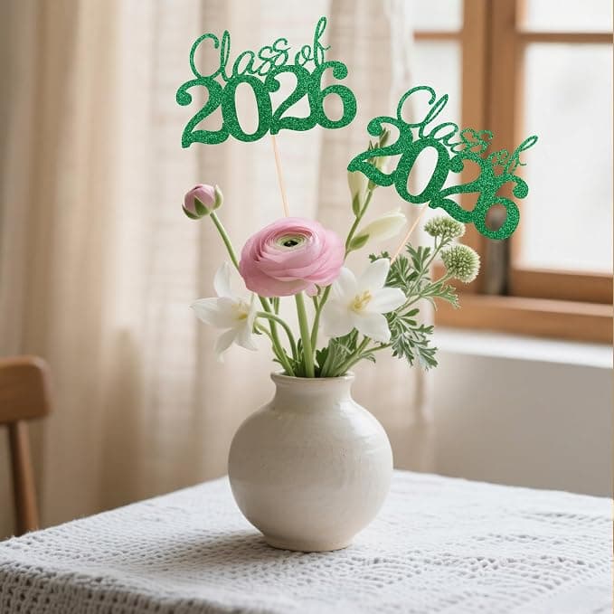 10 PCS Graduation Class Centerpieces Green Class of 2026 Graduation Centerpieces, 2026 Centerpieces for Tables Cake Toppers