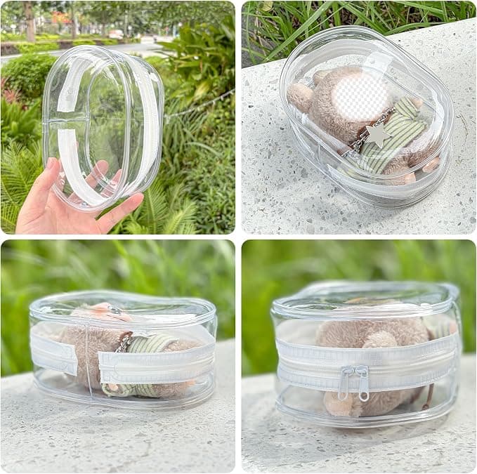 Clear Figure Display Case, Protective Case for Plush Doll Storage Bag PVC Hanging Doll Cover Pouch with Keychain for 17cm Dolls Accessories.