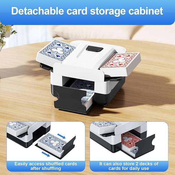 Demolike Automatic Card Shuffler, Electric Shuffling Machine for 1-2 Decks, Low Noise, Rechargeable & Portable Shuffler Machine for UNO Poker, Black-White