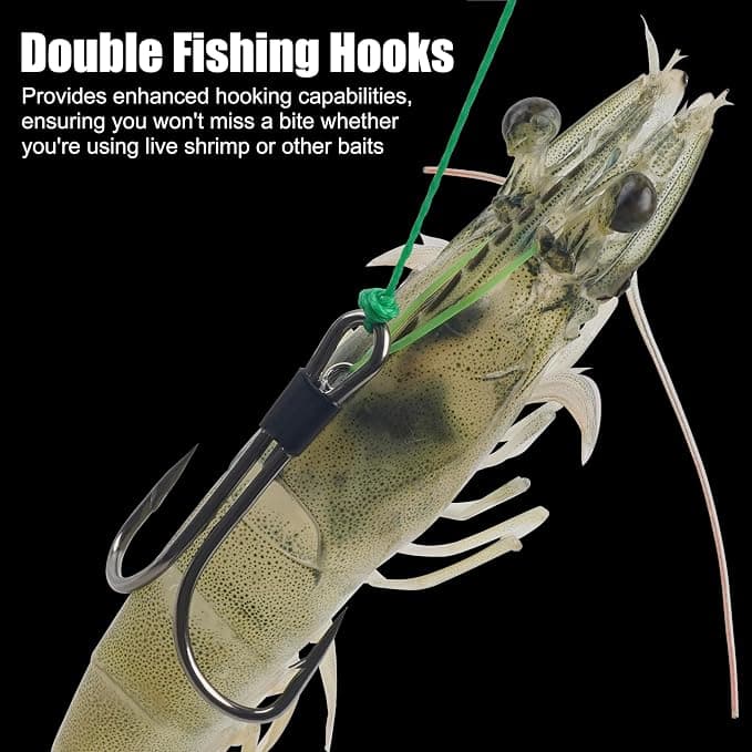 Double Fishing Hooks, Live Shrimp Bait Holder, Saltwater Freshwater Fishing Lures (Extra Small Hook 1/0 10pcs)