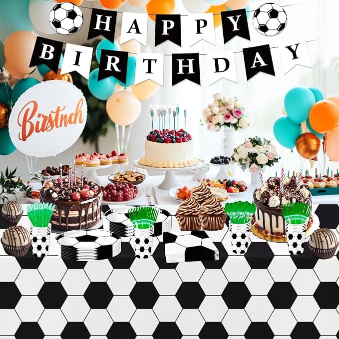 HERSAUL Soccer pattern Tablecloth 54 x 108 Inch, Football pattern Party Decorations, Disposable Plastic Table Cover for Soccer Birthday Party, Sports Theme Party Supplies, Game Day Table Decor (white))