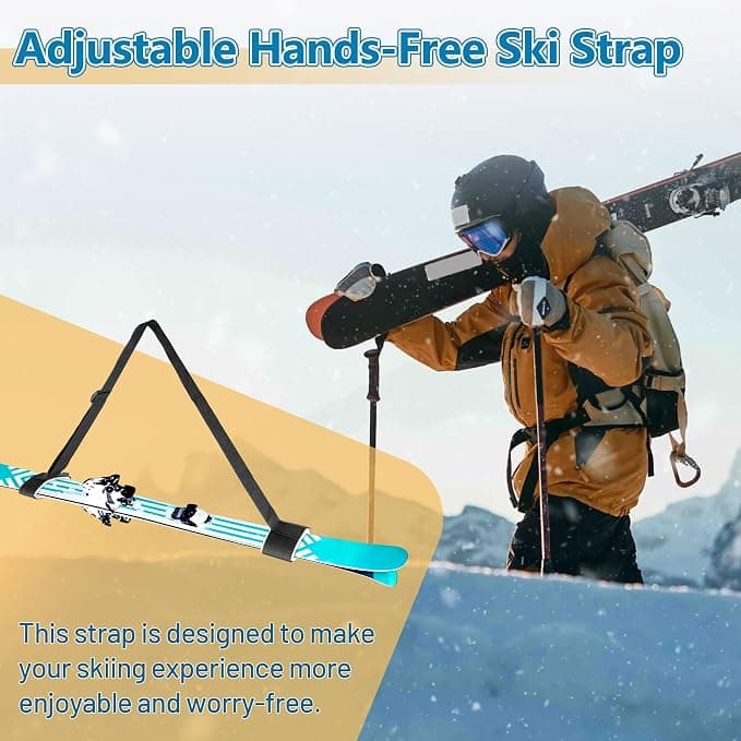 Ski Boot Straps, Adjustable Skis Shoulder Carrier Strap, Ski and Pole Carrier Strap, Skis Straps with Protector Pads Fit for Ski- s Poles, Boards, Carrying Outdoor Winter Sports Skiing Accessories