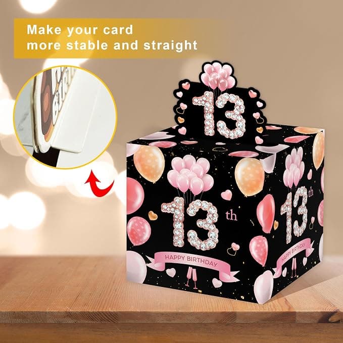 Azbuk 13th Birthday Money Box for Cash Gift, Pink Gold Surprise Birthday Gift Set