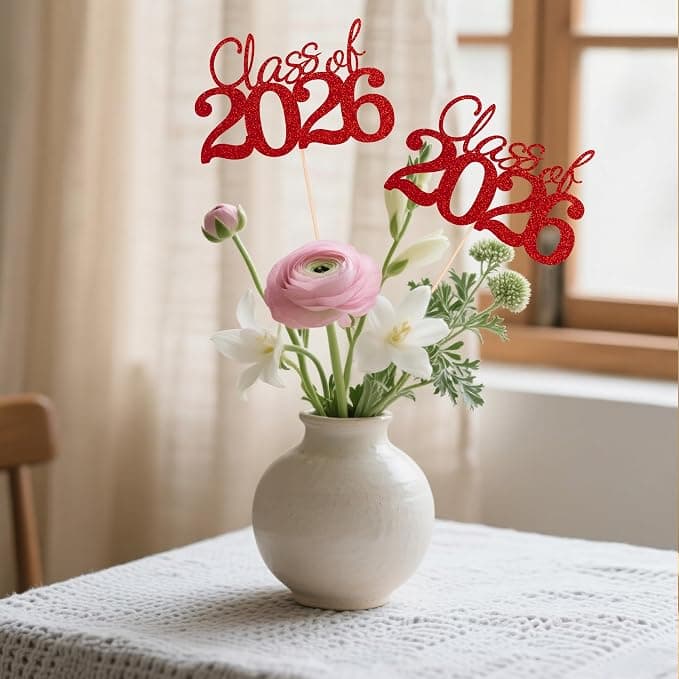 10 PCS Graduation Class Centerpieces Red Class of 2026 Graduation Centerpieces, 2026 Centerpieces for Tables Cake Toppers