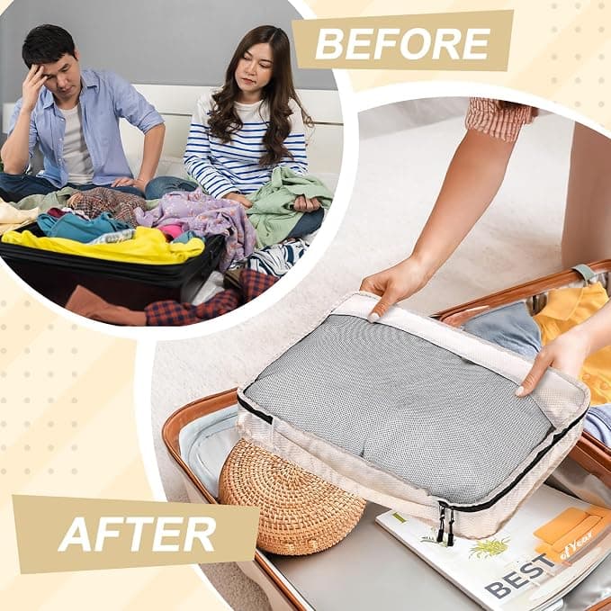 Bulyoou 5 Pcs Packing Cubes for Suitcase Large Travel Cubes Carry on Luggage Organizer Bags for Clothes Accessories(Mixed,Khaki)