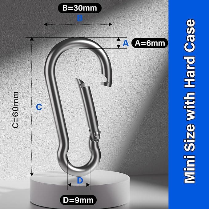 ThreeLeaves 2.36 Inch Stainless Steel Carabiner for Water Bottle. Small Carabiner Clip Heavy Duty.Stainless Steel Spring Snaps Hooks for Water Bottle. (8 Pack)