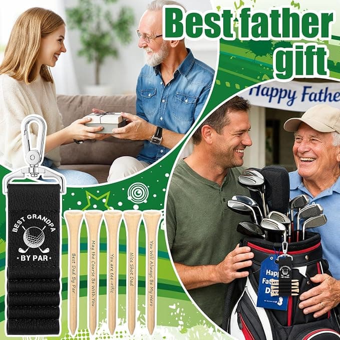 Ceenna 5 Pcs Father's Day Golf Tees Holder Set Wooden Tees Birthday Golf Gift for Men Grandpa from Daughter Son(Best Grandpa by Par)