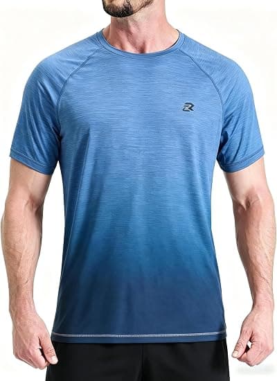 EZRUN Men's UPF 50+ Swim Shirt Quick Dry Rash Guard | UPF 50+ Gradient Shirt Blocks Harmful UV Rays. Quick-dry, Chafe-free Fabric is Perfect for Surfing, Gym & Beaches