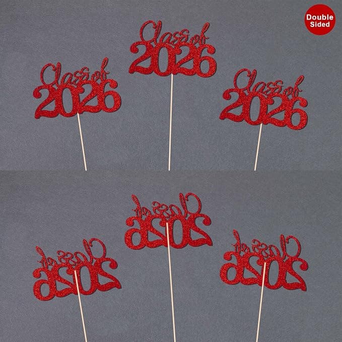 10 PCS Graduation Class Centerpieces Red Class of 2026 Graduation Centerpieces, 2026 Centerpieces for Tables Cake Toppers