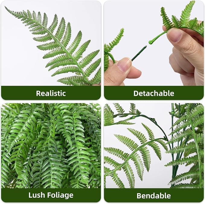 FancyPlus Artificial Hanging Plants Outdoor, UV Resistant Fake Fern Faux Greenery for Outside Planter Patio Home Garden Decor (5 Branches&1 Basket)