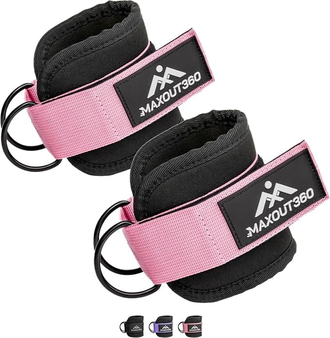 MaxOut360 Gym Ankle Straps for Cable Machines, Thick Padded Ankle Cuff Cable Attachment for Booty Workouts, Kickbacks, Hip Abductors, Lower Body Exercises