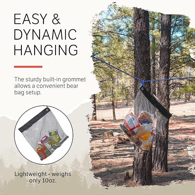 2 Pack Ultralight Rodent Proof Bear Bags, 18 x 14in Wire Mesh Hanging Food Storage for Camping & Backpacking, Critter Protection Kit Includes Nylon Rope & Carabiners for Easy Hanging