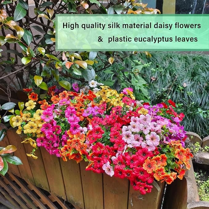 WEAUSUP 28 Bundles Silk Daisy Artificial Flowers Outdoor Fake Plants