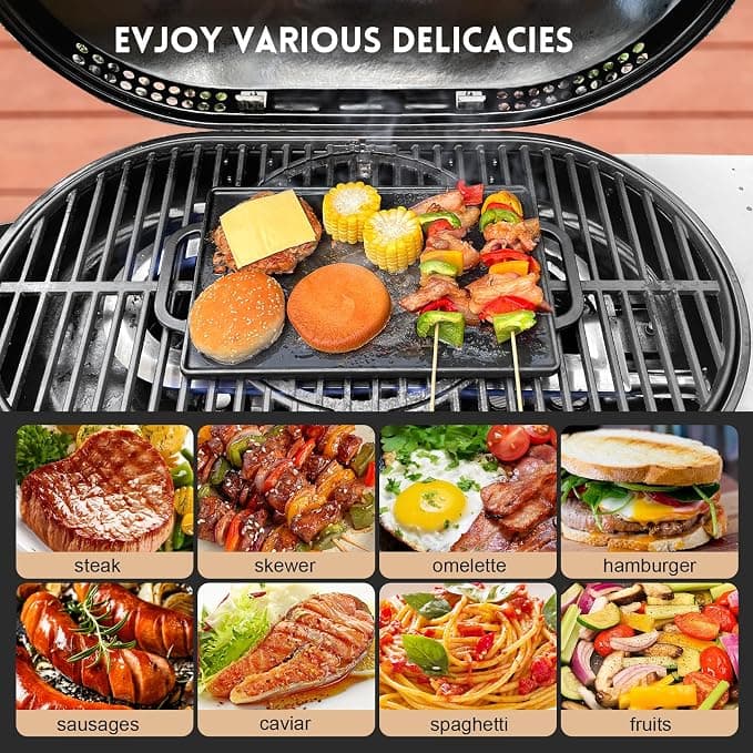 GGC Cast Iron Reversible Grill Griddle，Double Sided Grill Pan Perfect for Gas Grills and Stove Tops, 13 x 8.25 Rectangular Baking Flat and Ribbed Griddle Plate