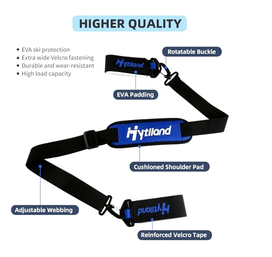 Hytiland Ski Carrier Strap, Effortlessly Transport with Pole, Ski or Snowboard Boots, Adjustable Ski Shoulder Strap, Anti-Slip Carry Strap Downhill Skiing Gear Ski Accessories Snow Ski Bags, Blue