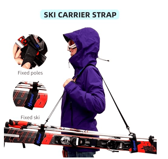 Hytiland Ski Carrier Strap, Effortlessly Transport with Pole, Ski or Snowboard Boots, Adjustable Ski Shoulder Strap, Anti-Slip Carry Strap Downhill Skiing Gear Ski Accessories Snow Ski Bags, Blue