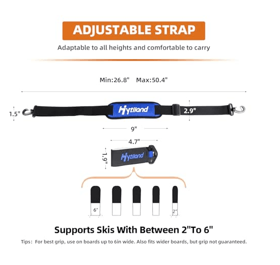 Hytiland Ski Carrier Strap, Effortlessly Transport with Pole, Ski or Snowboard Boots, Adjustable Ski Shoulder Strap, Anti-Slip Carry Strap Downhill Skiing Gear Ski Accessories Snow Ski Bags, Blue