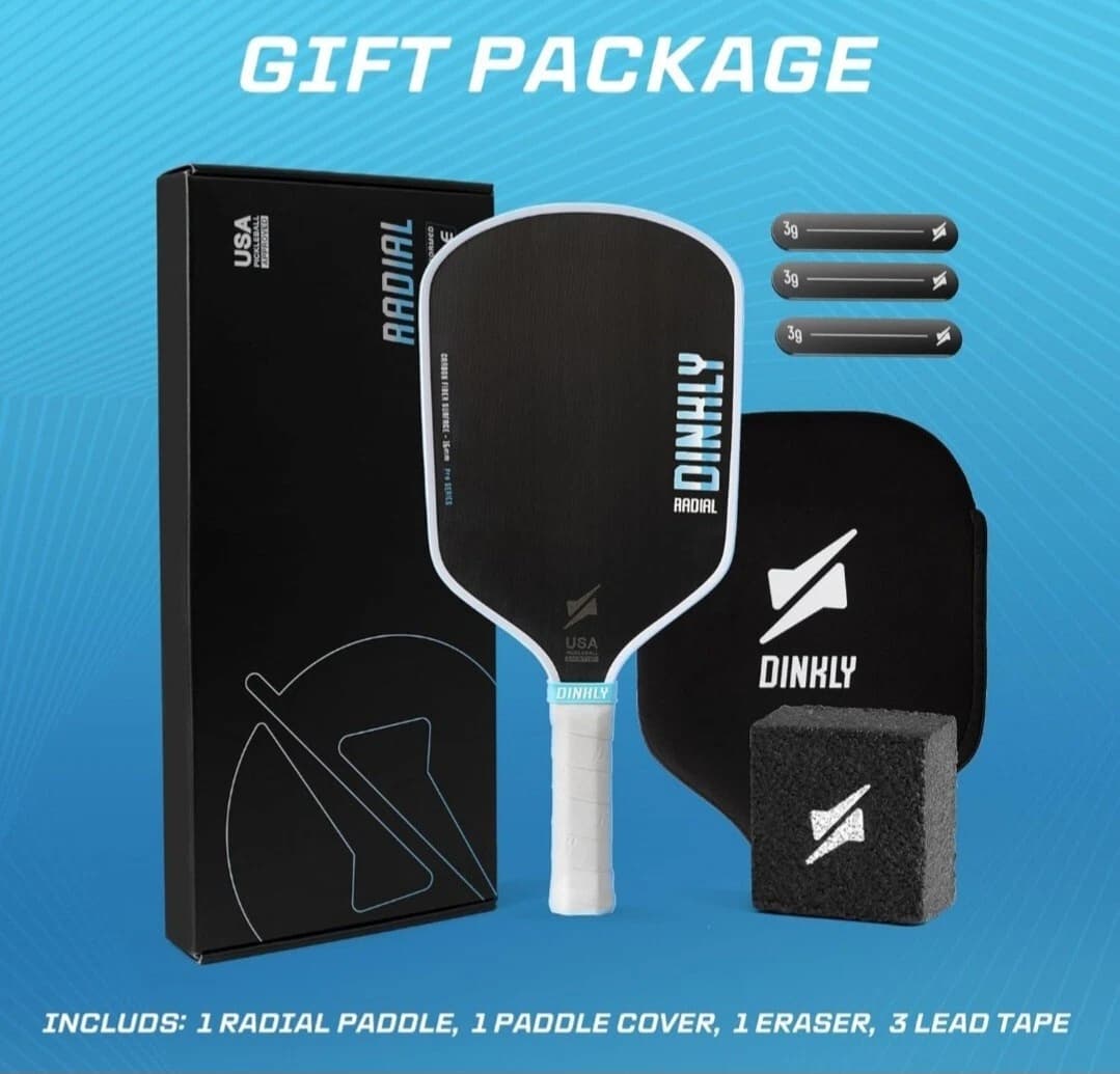 DINKLY Radial Pro Pickleball Paddle, T700 Raw Carbon Fiber Thermoformed with Foam Injected Walls, USAPA Approved Pickle Ball Racket, Engineered for Maximum Spin & Consistency (16mm Hybrid)
