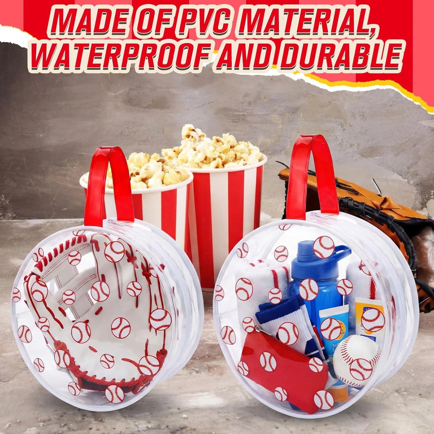 SilTriangle 24 Pcs Baseball Clear Makeup Bag with Zipper Bulk Sport Goodie Clear PVC Pouch Organizer Waterproof Travel Case for Woman Team Gifts Birthday Decorations Supplies
