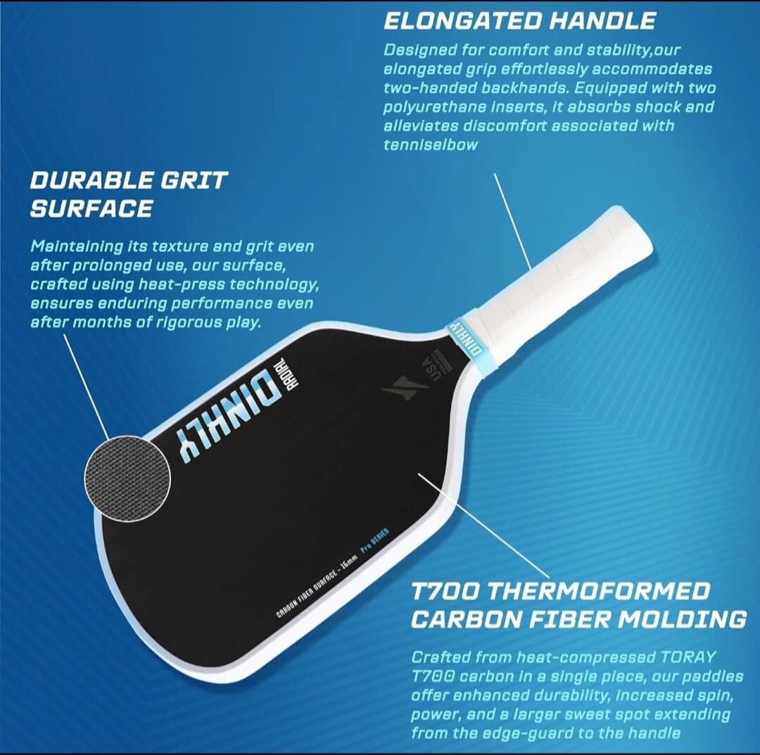 DINKLY Radial Pro Pickleball Paddle, T700 Raw Carbon Fiber Thermoformed with Foam Injected Walls, USAPA Approved Pickle Ball Racket, Engineered for Maximum Spin & Consistency (16mm Hybrid)