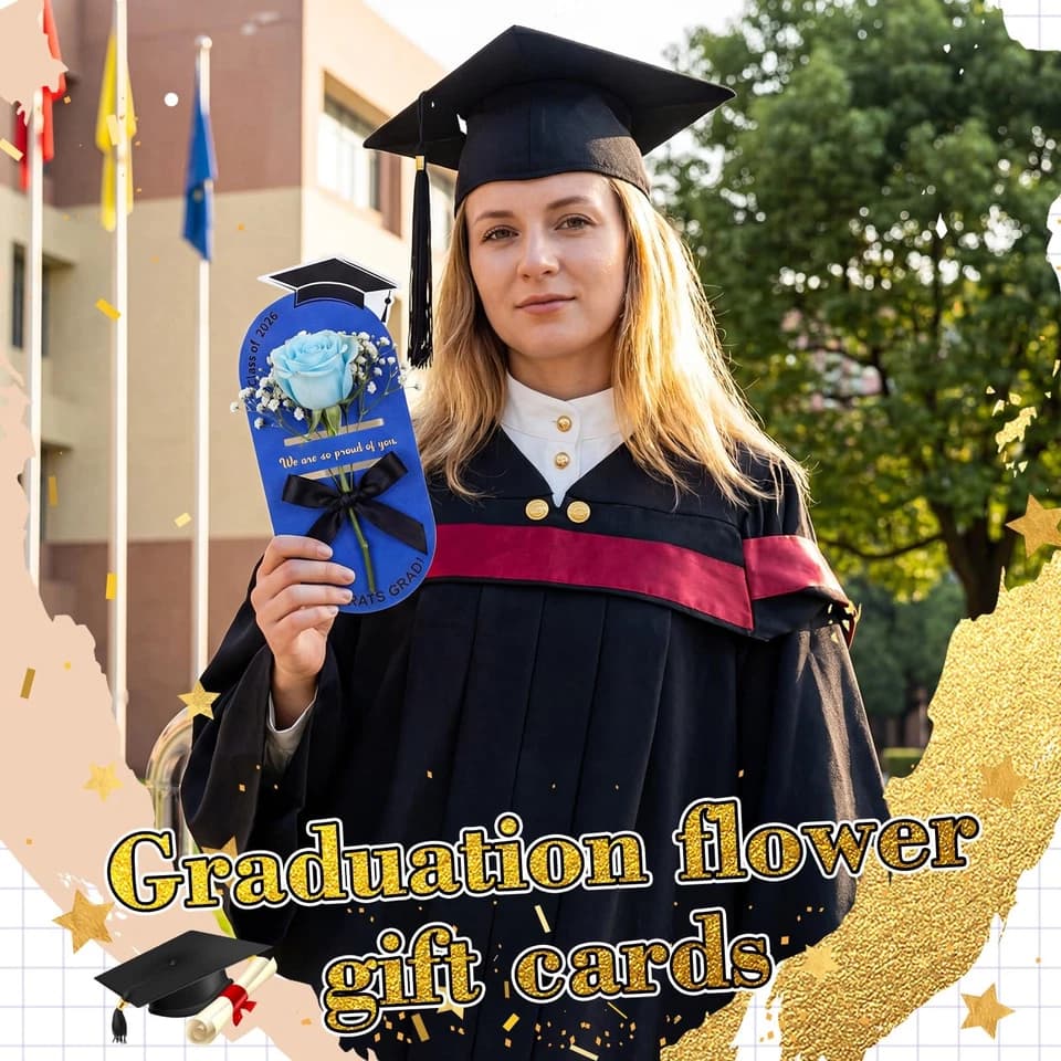 Sabary 24 Pcs Graduation Single Flower Card Sleeve Class of 2026 Fake Rose Sunflower Single Bouquet Flower Holder Wrapping Portable with Ribbon Grad Gift Packaging for College Grad High School(Blue)